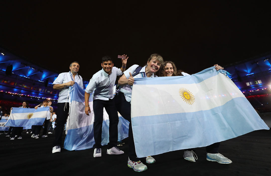 RIO DE JANEIRO, BRAZIL - SEPTEMBER 07: Members of Argentina team enter the stadium during the Opening Ceremony of the Rio 2016 Paralympic Games at Maracana Stadium on September 7, 2016 in Rio de Janeiro, Brazil. (Photo by Buda Mendes/Getty Images)